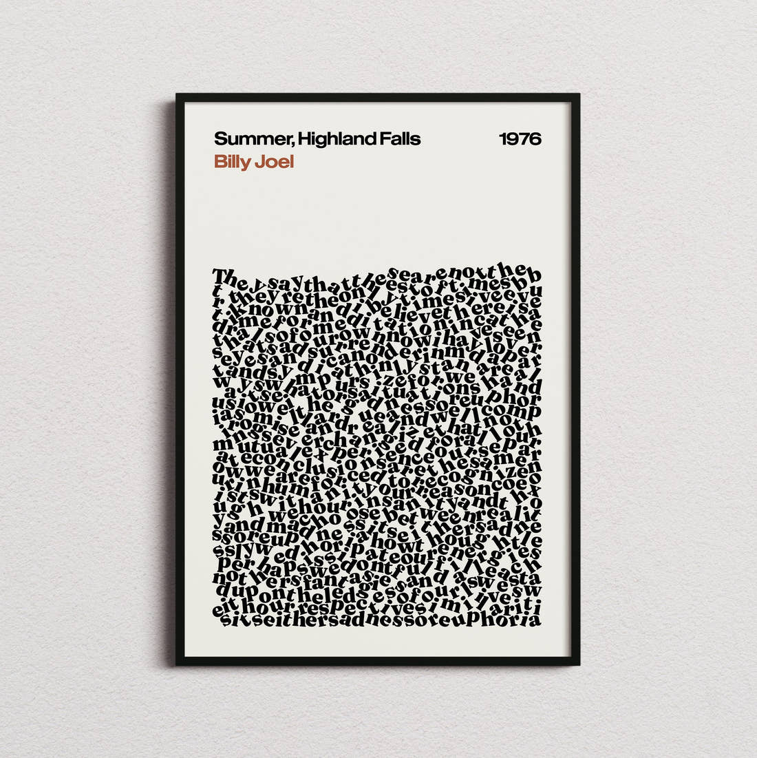 Billy Joel Summer, Highland Falls Lyric Print in the cream colourway, framed