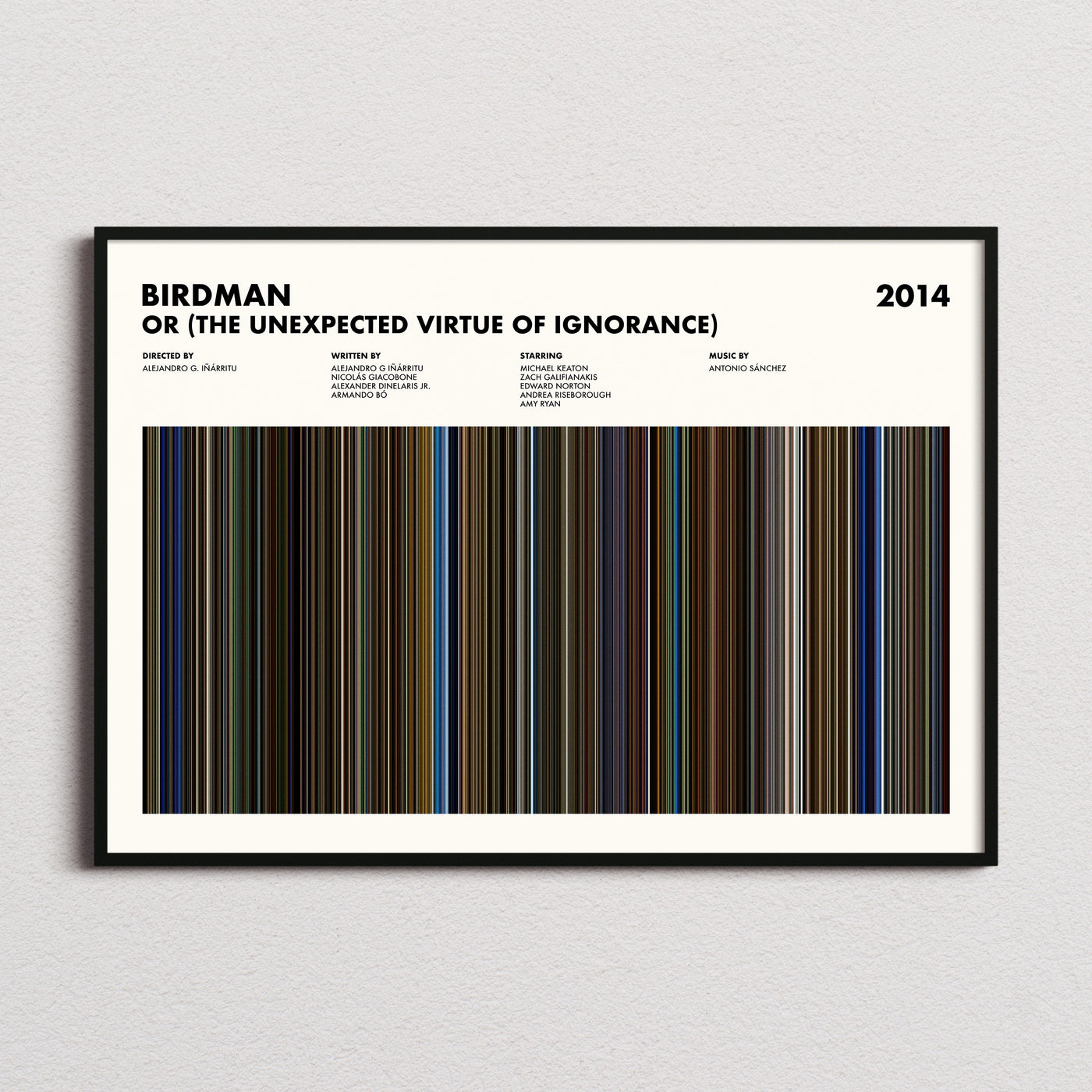 Birdman or (The Unexpected Virtue of Ignorance) Movie Barcode Poster
