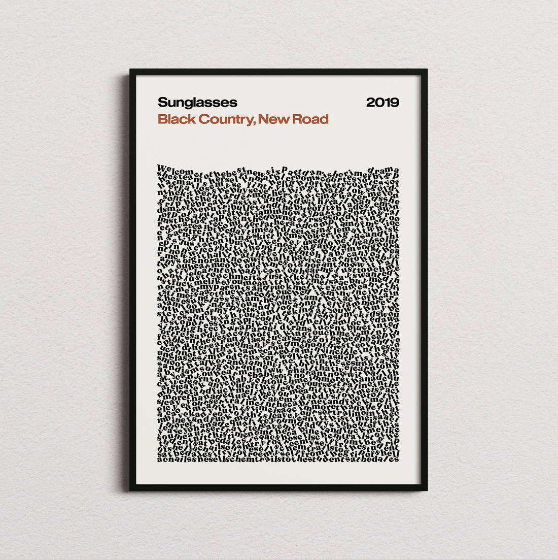 Black Country, New Road Sunglasses Lyric Print in the cream colourway, framed