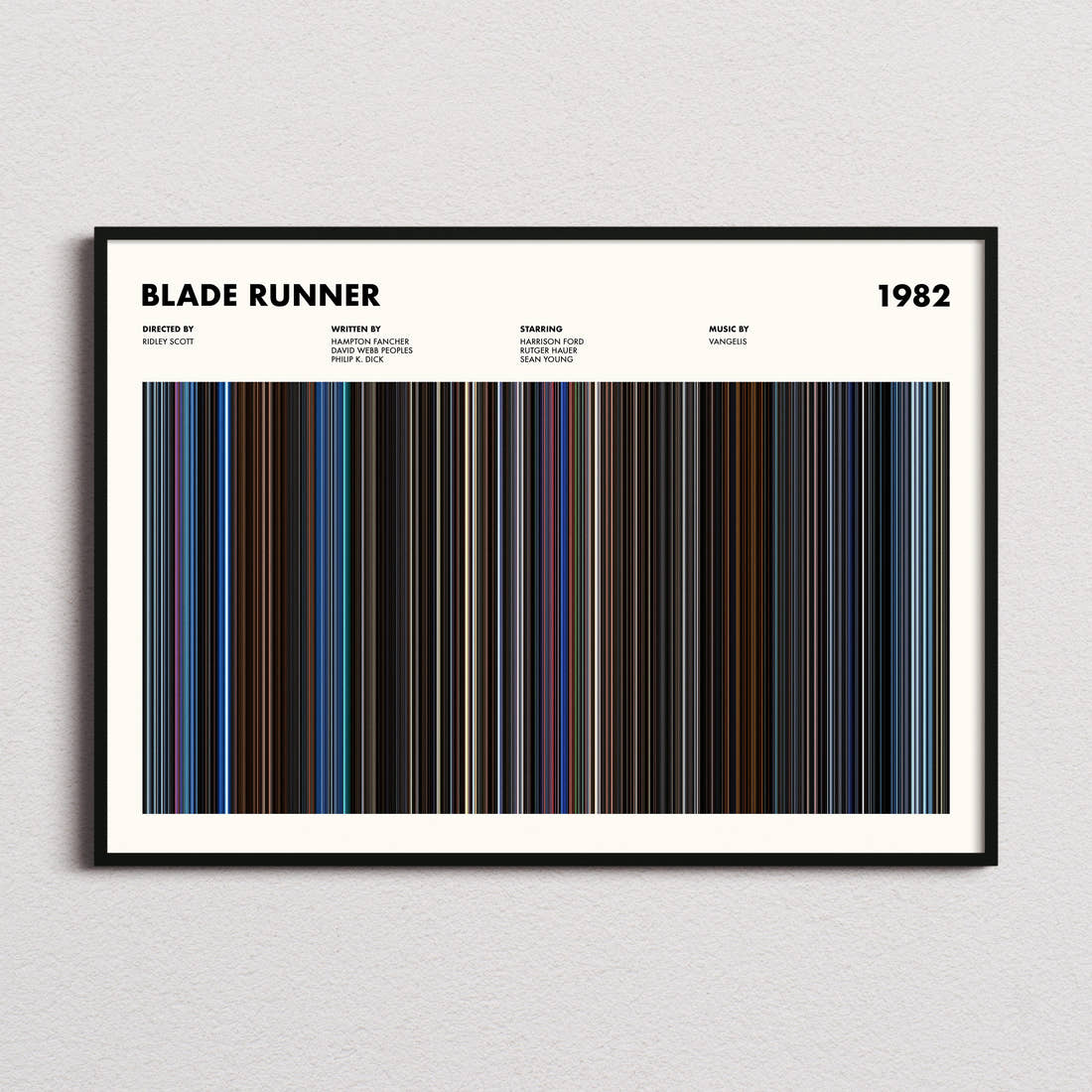 Blade Runner Movie Barcode Poster framed and photographed straight on