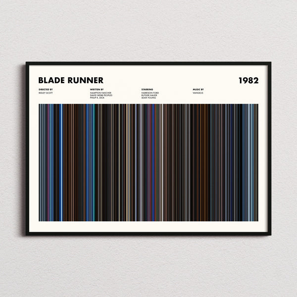 Blade Runner Movie Barcode Poster framed and photographed straight on