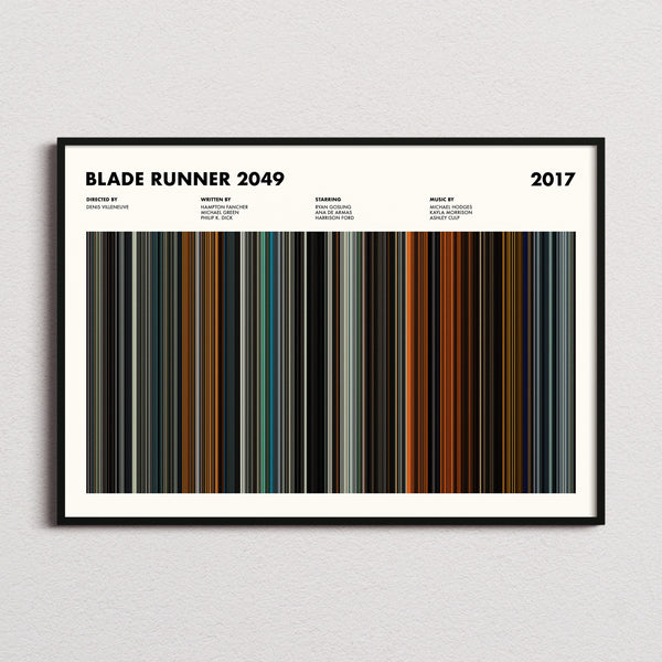 Blade Runner 2049 Movie Barcode Poster framed and photographed straight on
