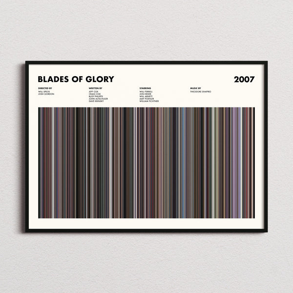 Blades of Glory Movie Barcode Poster framed and photographed straight on