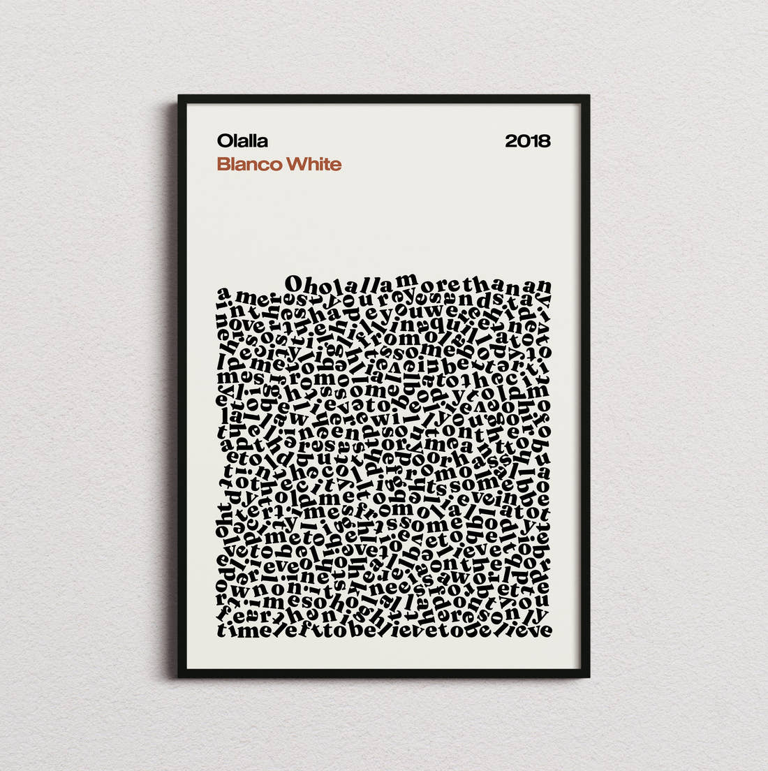 Blanco White Olalla Lyric Print in the white colourway, framed