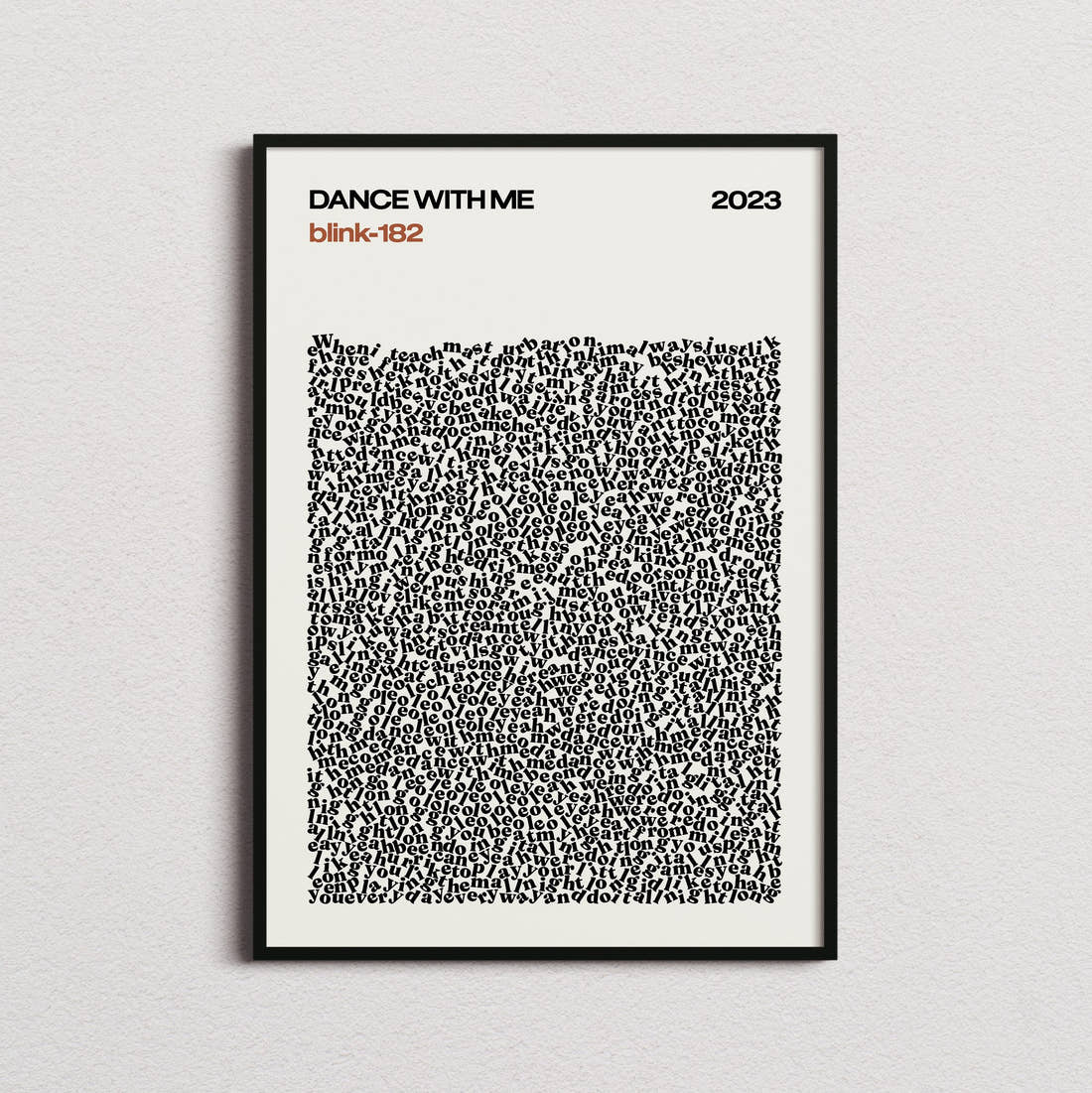 blink-182 DANCE WITH ME Lyric Print in the cream colourway, framed