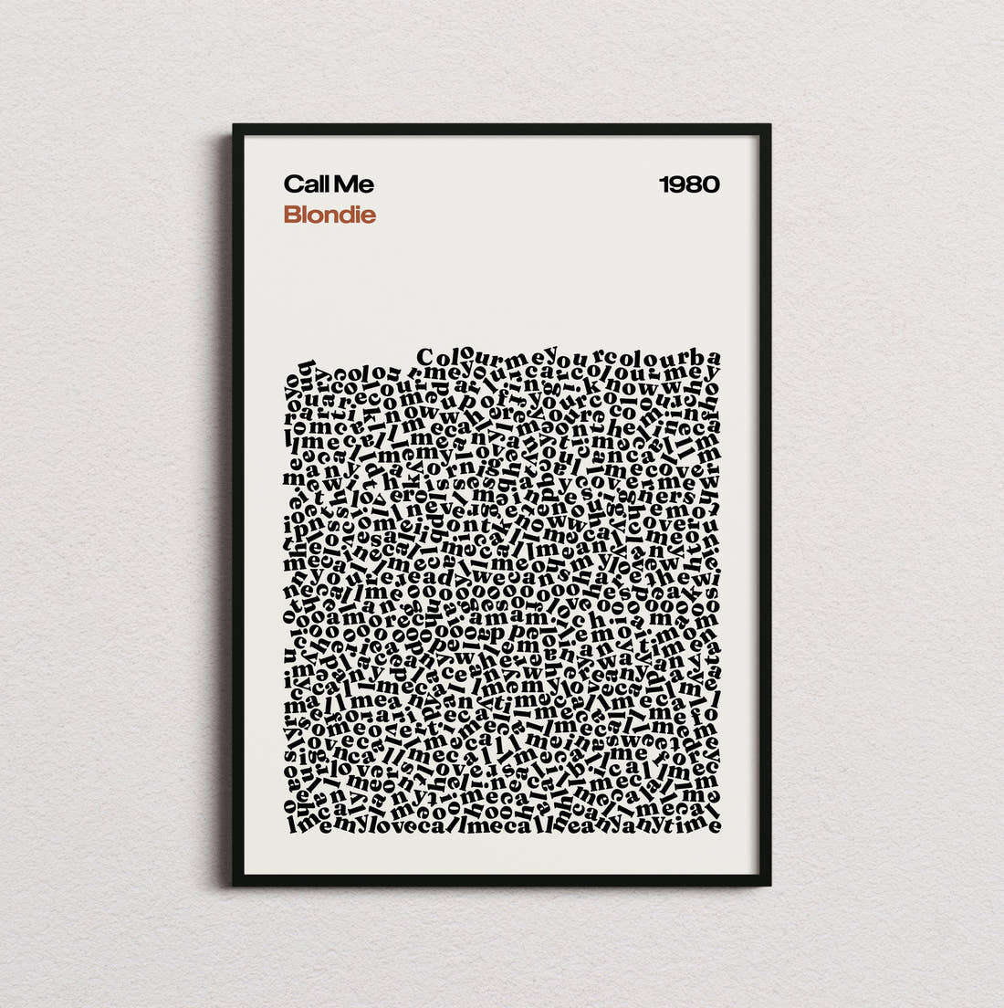 Blondie Call Me Lyric Print in the cream colourway, framed