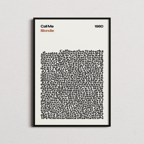 Blondie Call Me Lyric Print in the cream colourway, framed