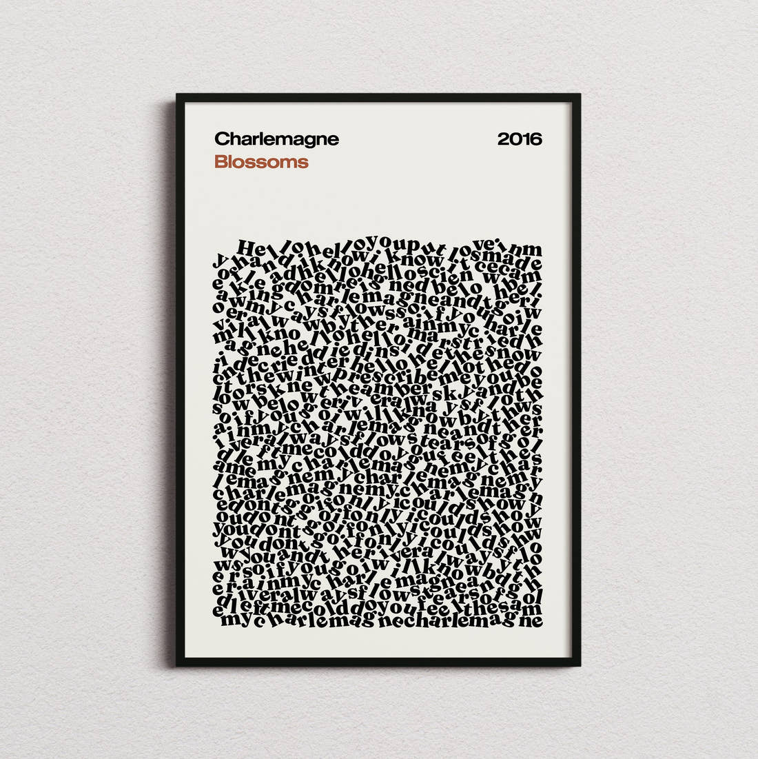 Blossoms Charlemagne Lyric Print in the cream colourway, framed