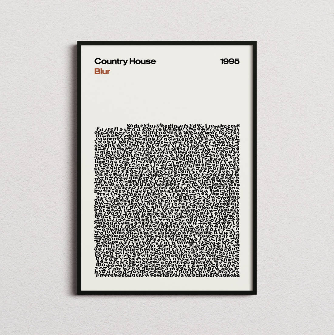 Blur Country House Lyric Print in the cream colourway, framed