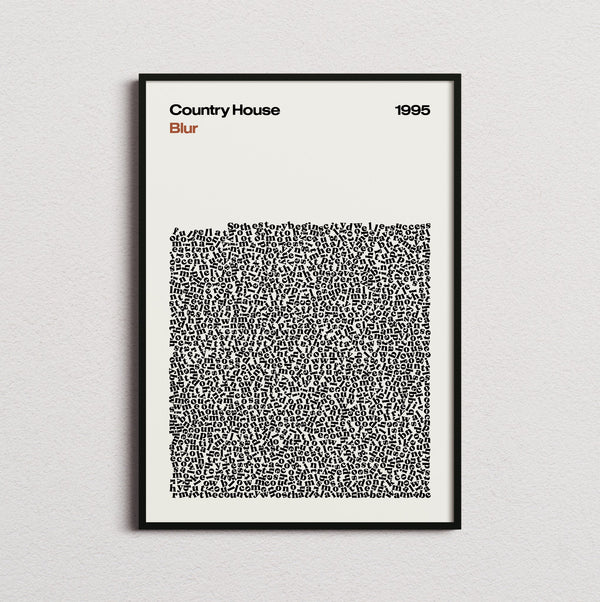 Blur Country House Lyric Print in the cream colourway, framed
