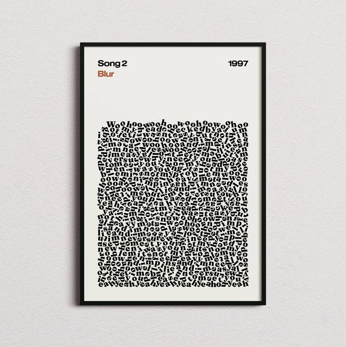 Blur Song 2 Lyric Print in the cream colourway, framed