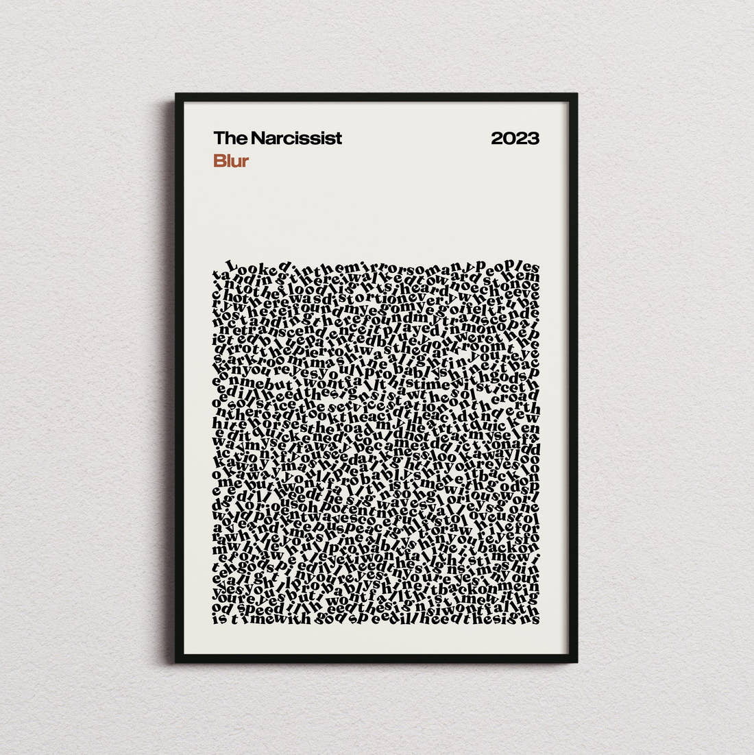 Blur The Narcissist Lyric Print in the cream colourway, framed