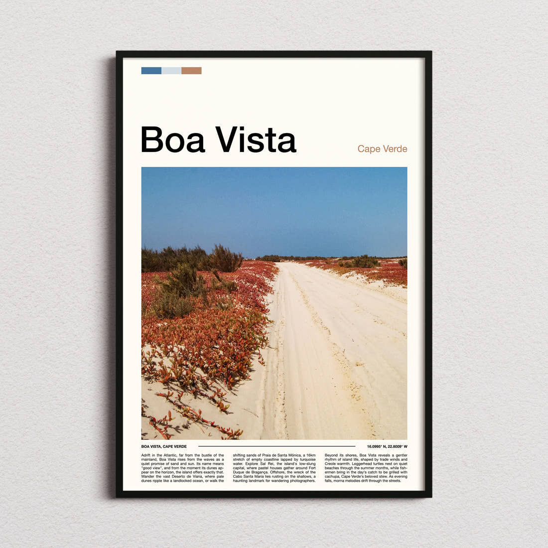 Boa Vista Sandy Desert Track Travel Print framed and photographed straight on