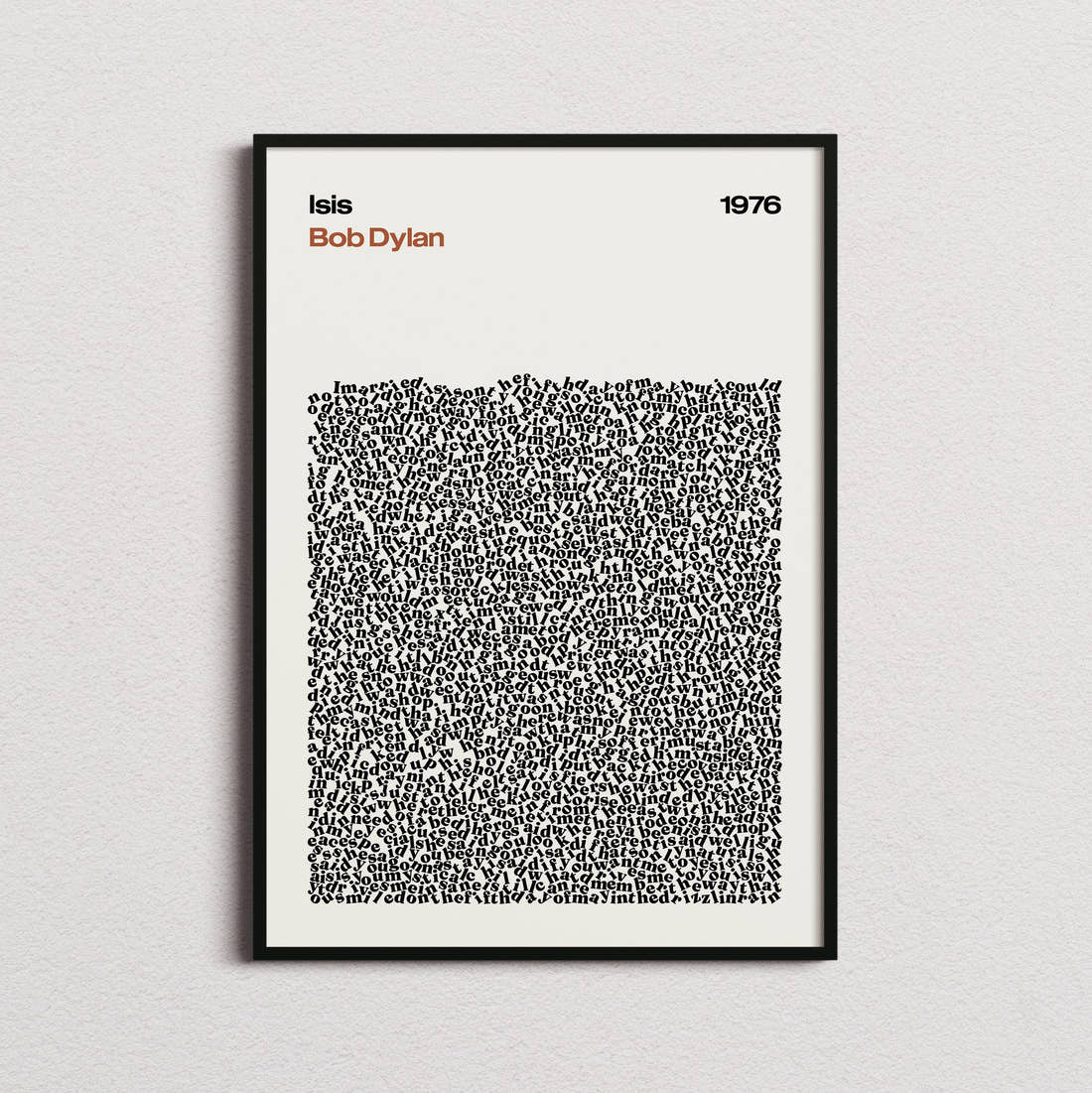 Bob Dylan Isis Lyric Print in the cream colourway, framed
