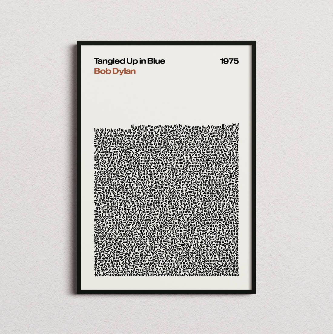 Bob Dylan Tangled Up In Blue Lyric Print in the cream colourway, framed