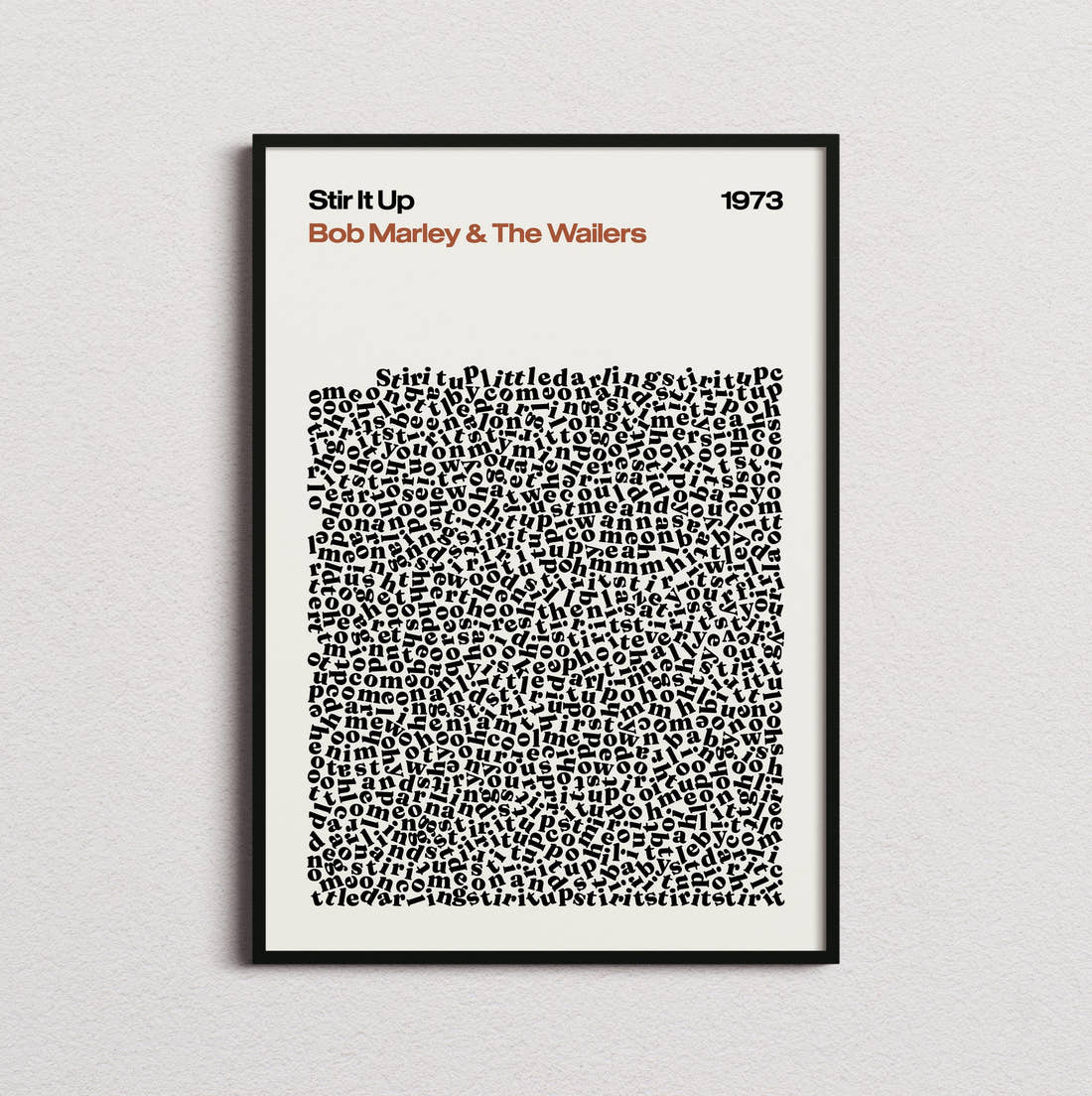 Bob Marley and the Wailers Stir It Up Lyric Print in the cream colourway, framed