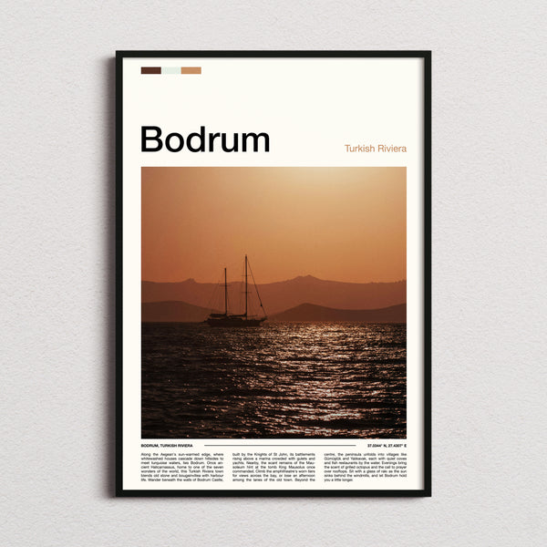 Bodrum Sunset Sailing Boat Travel Print framed and photographed straight on