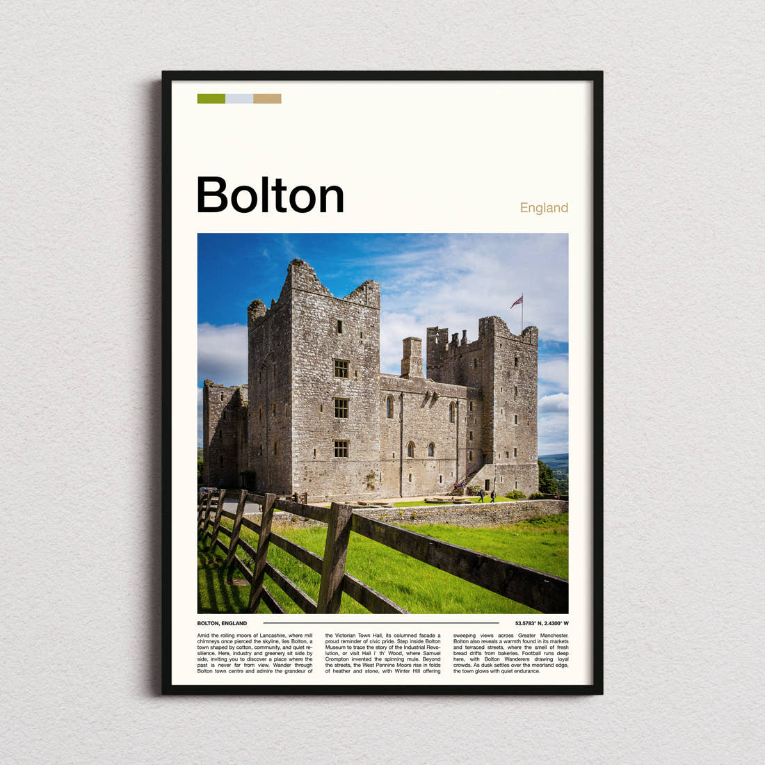 Bolton Stone Castle Facade Travel Print framed and photographed straight on