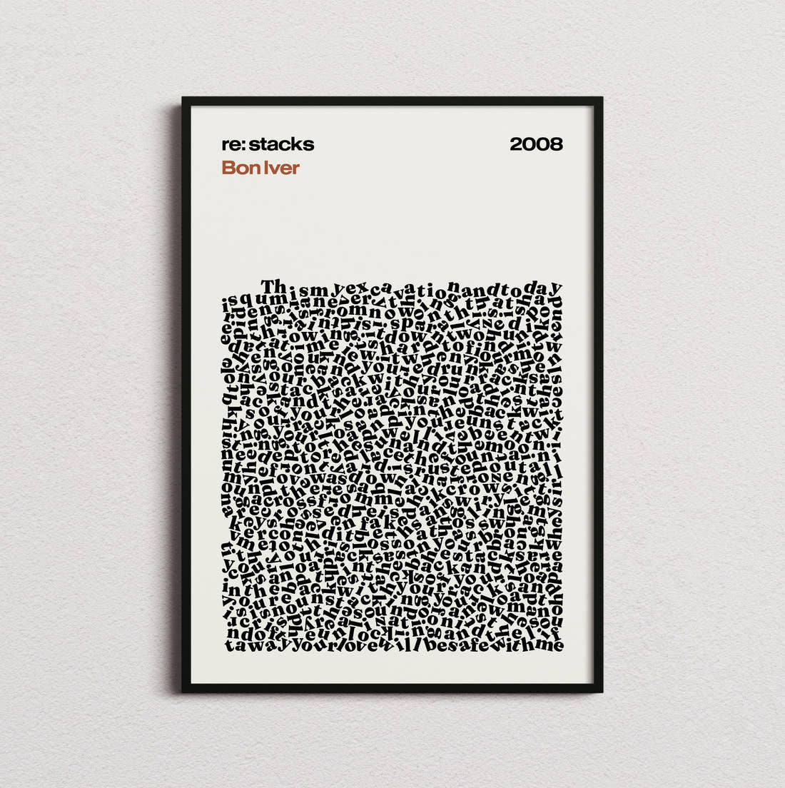 Bon Iver re: stacks Lyric Print in the cream colourway, framed