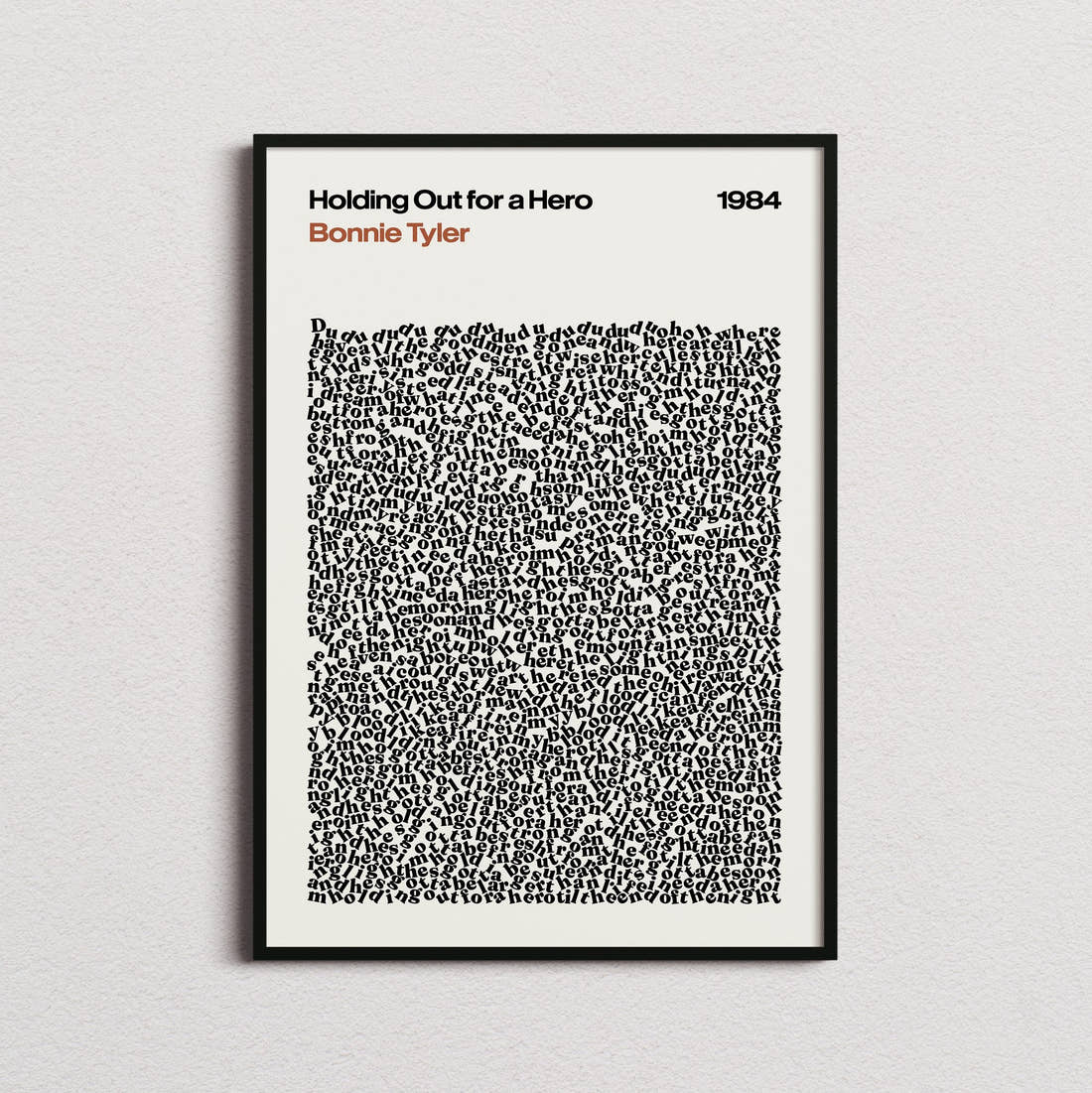 Bonnie Tyler Holding Out for a Hero Lyric Print in the cream colourway, framed