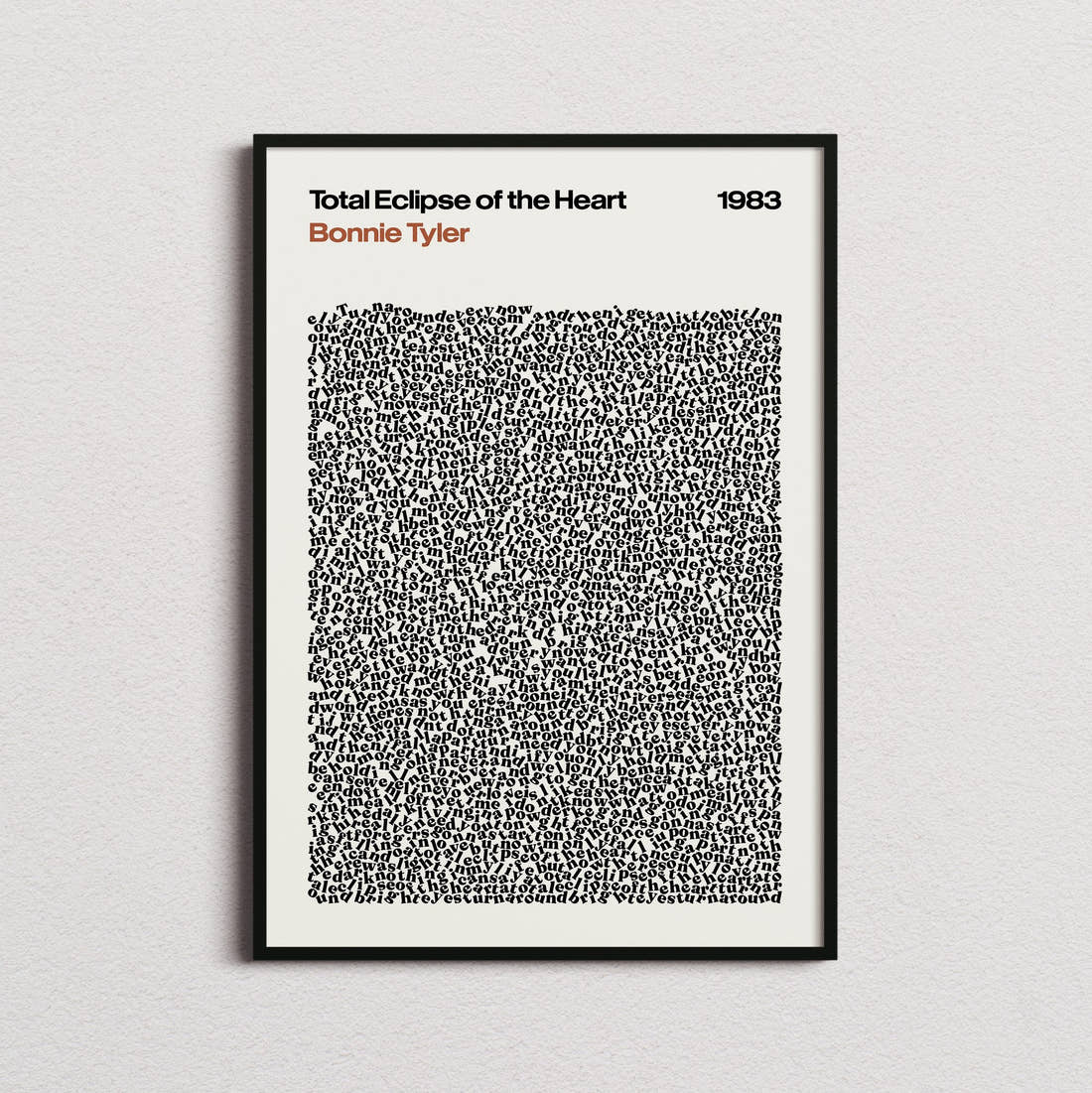 Bonnie Tyler Total Eclipse of the Heart Lyric Print in the cream colourway, framed