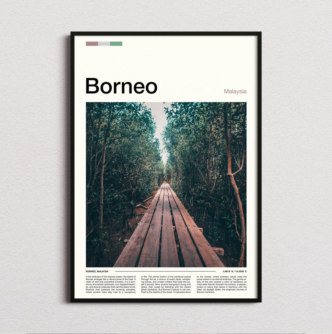 Borneo Boardwalk Through Jungle Travel Print framed and photographed straight on
