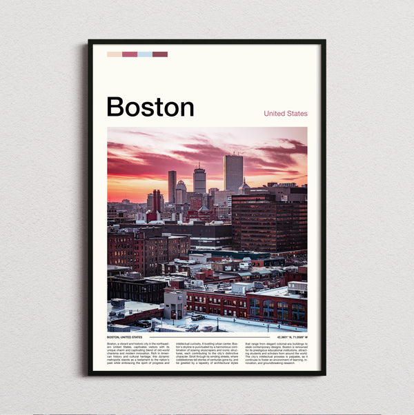 Boston - Skyline At Sunset - Travel Print