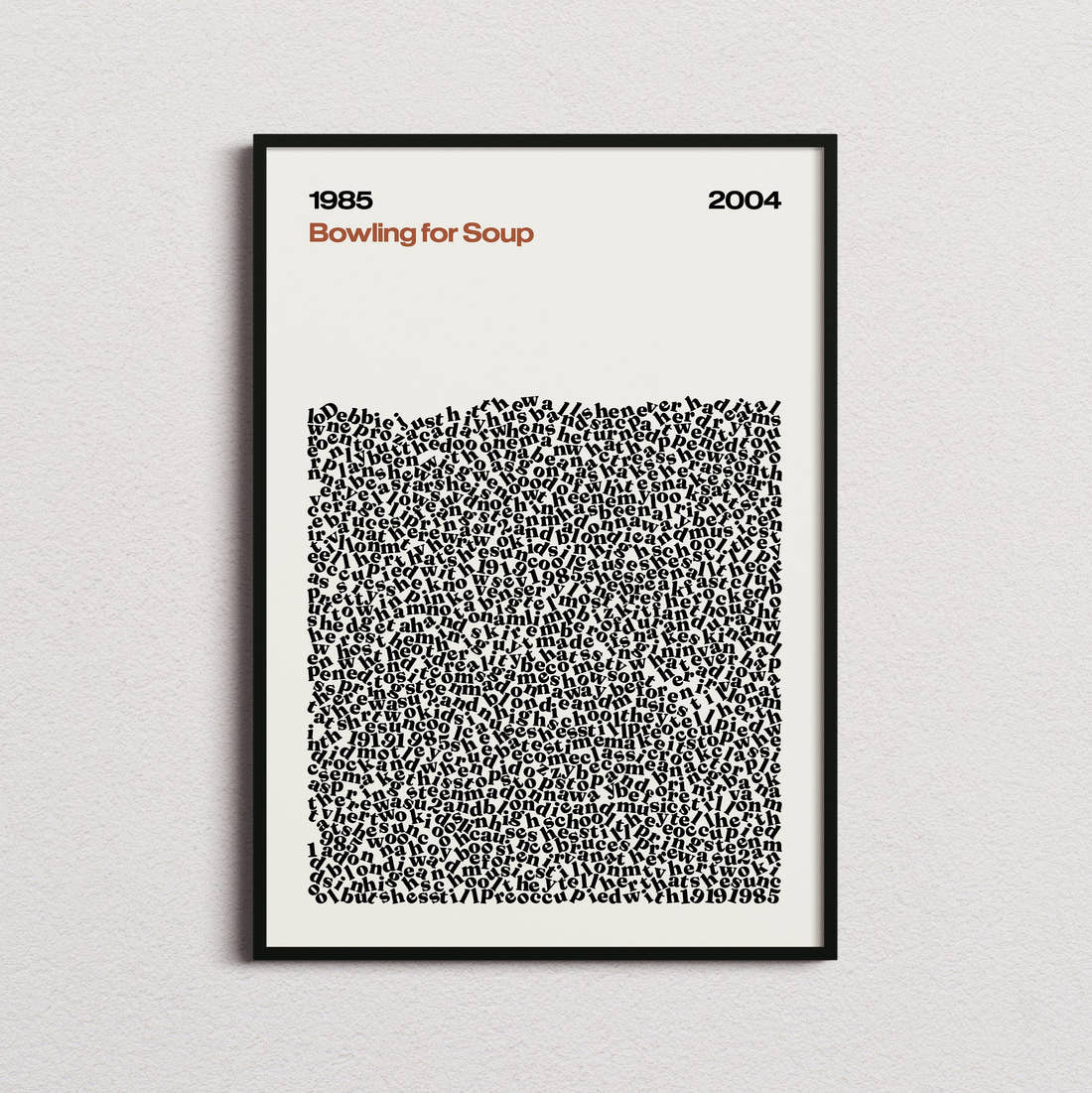 Bowling for Soup 1985 Lyric Print in the cream colourway, framed
