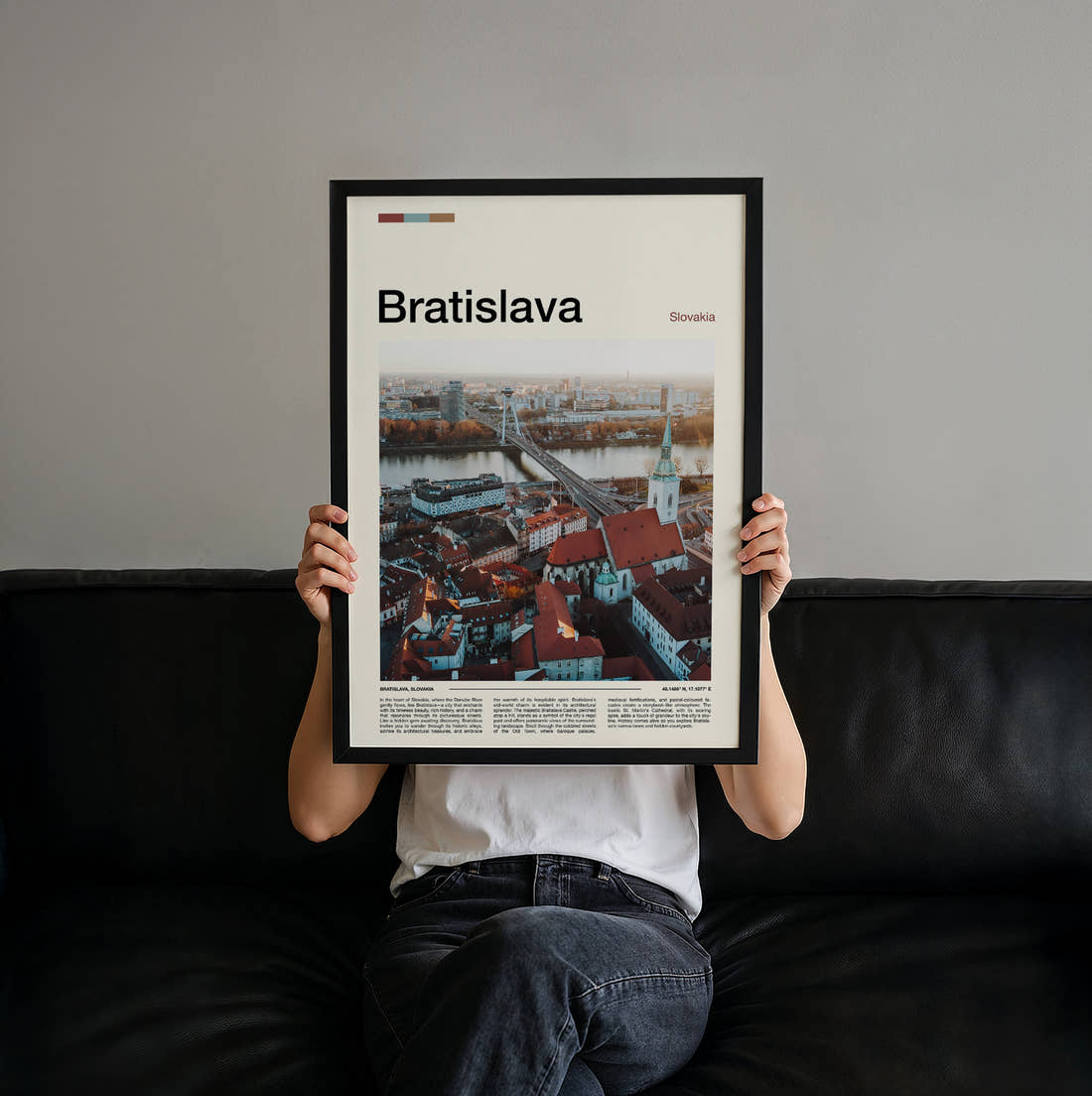 Bratislava St Martin's Cathedral Travel Print held up by hand to show the size of the print