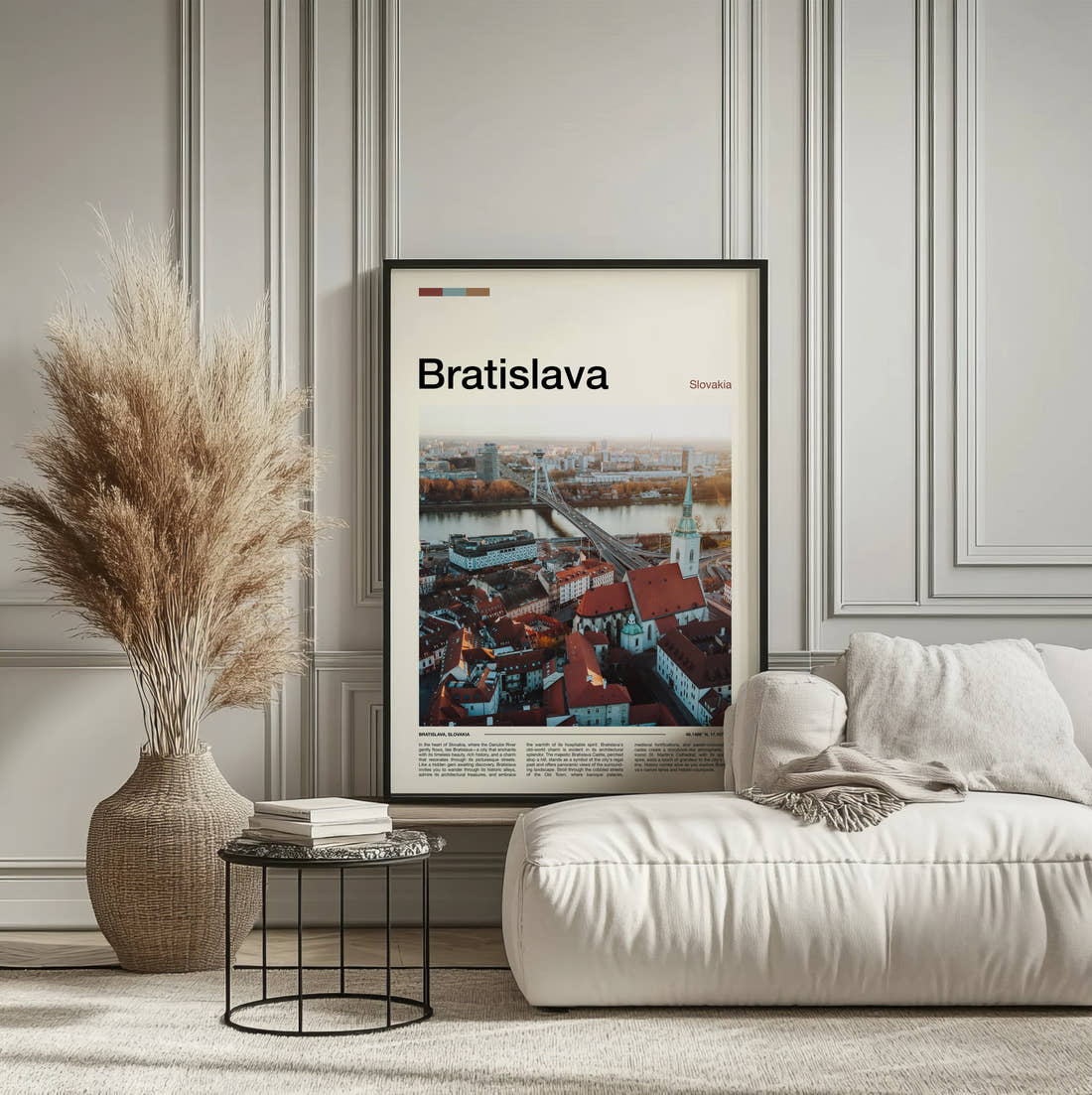 Bratislava St Martin's Cathedral Travel Print framed on the wall of a calm, neutral bedroom