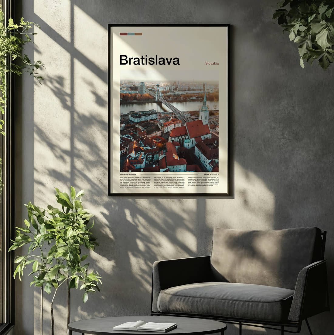Bratislava St Martin's Cathedral Travel Print framed on the wall of a relaxed living room