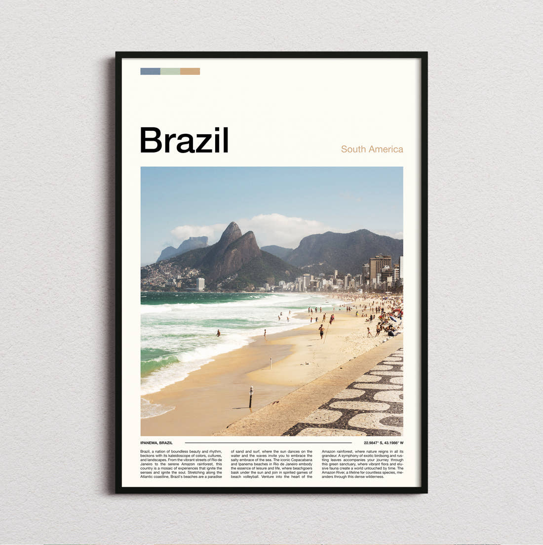 Brazil Ipanema Beach Travel Print framed and photographed straight on