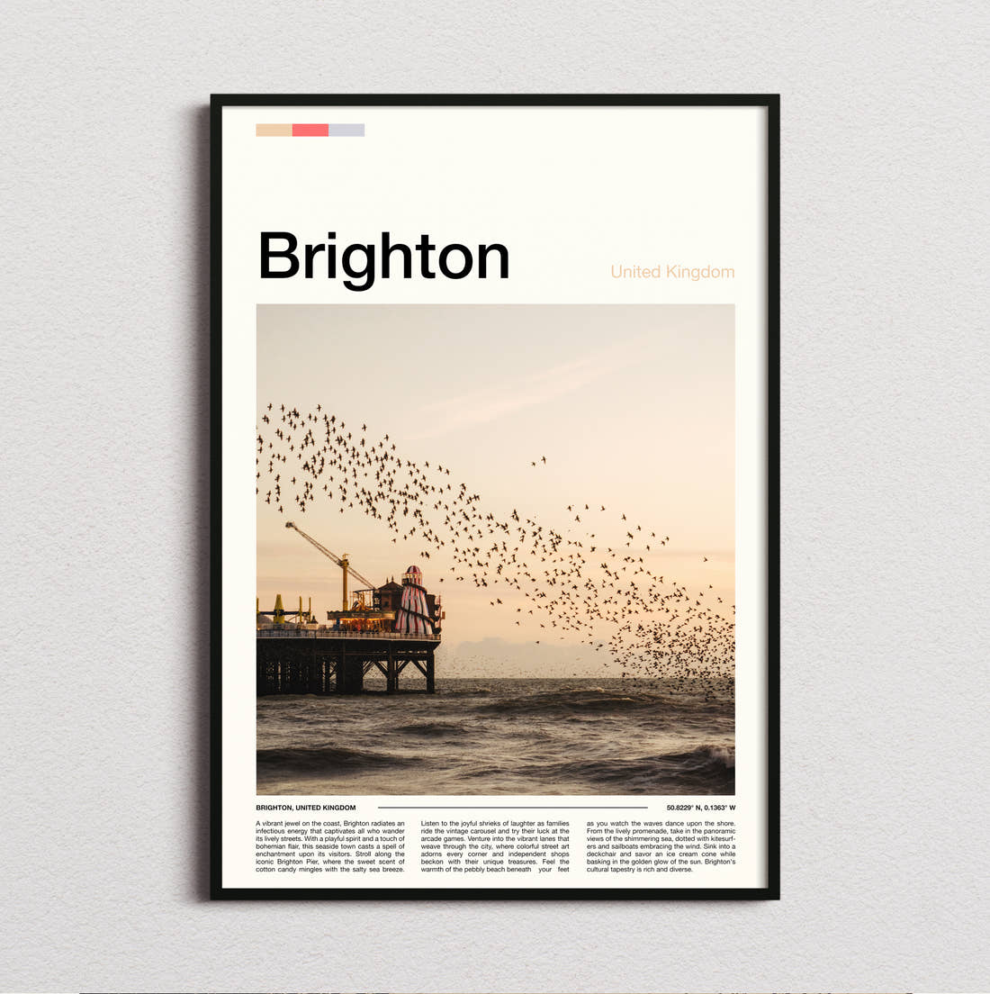 Brighton Starling Murmuration Travel Print framed and photographed straight on