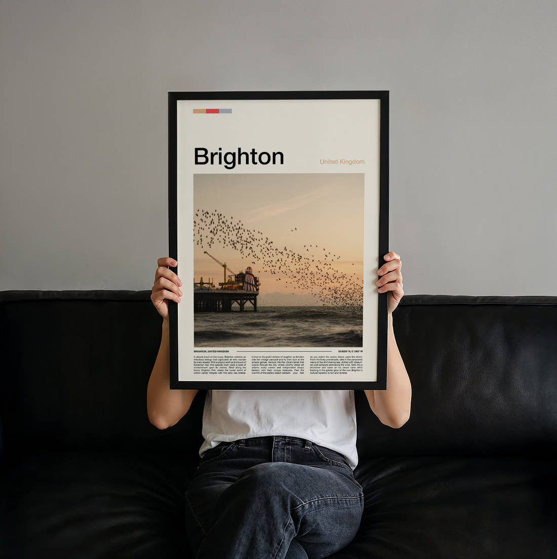 Brighton Starling Murmuration Travel Print held up by hand to show the size of the print