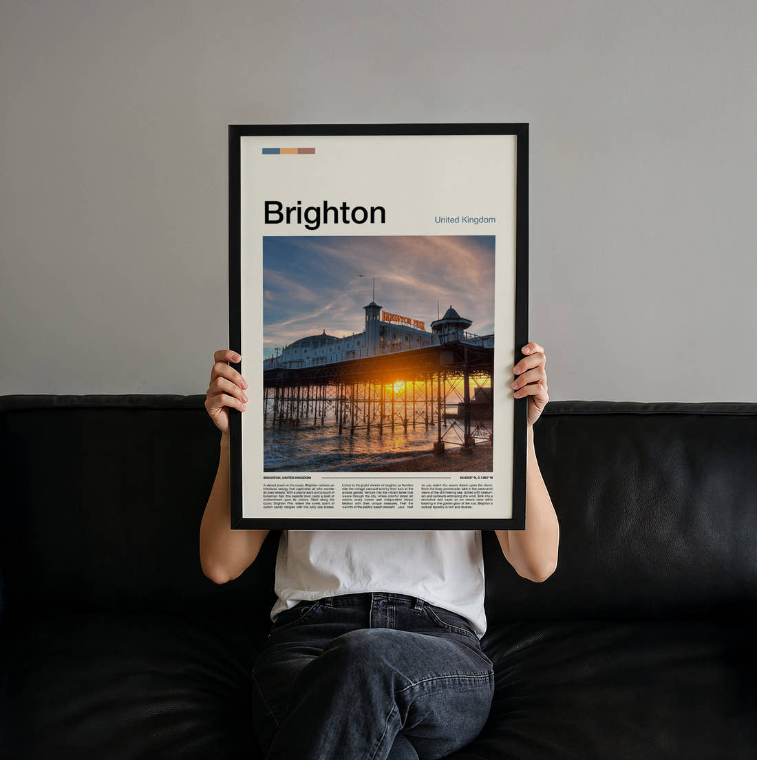 Brighton Palace Pier At Sunset Travel Print held up by hand to show the size of the print