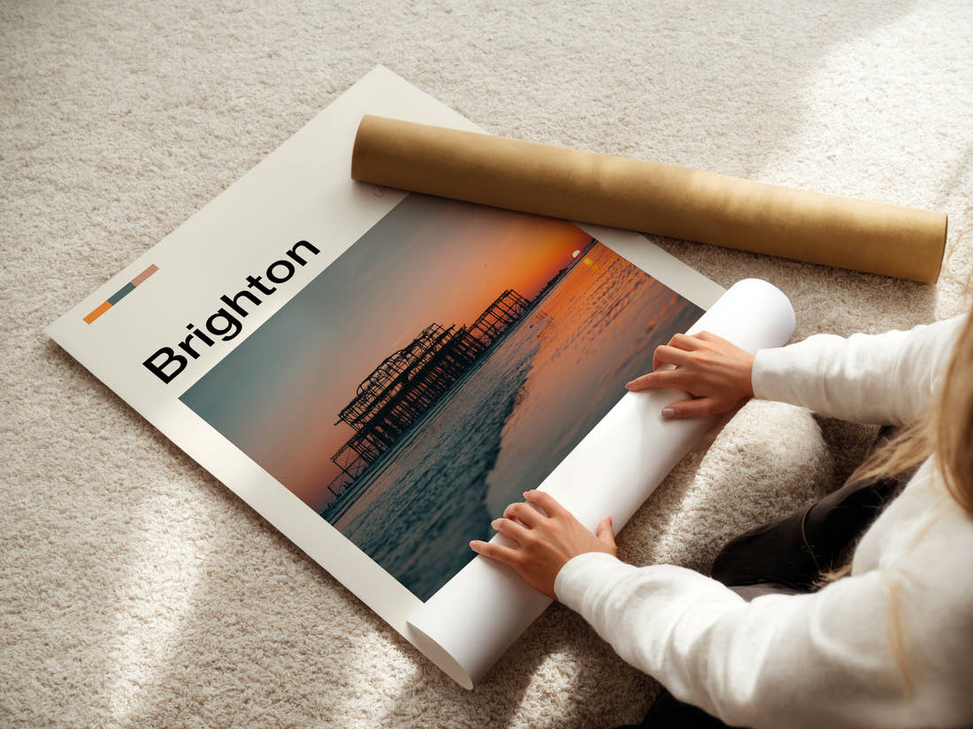 Brighton West Pier Ruins Travel Print being unrolled from its postal tube