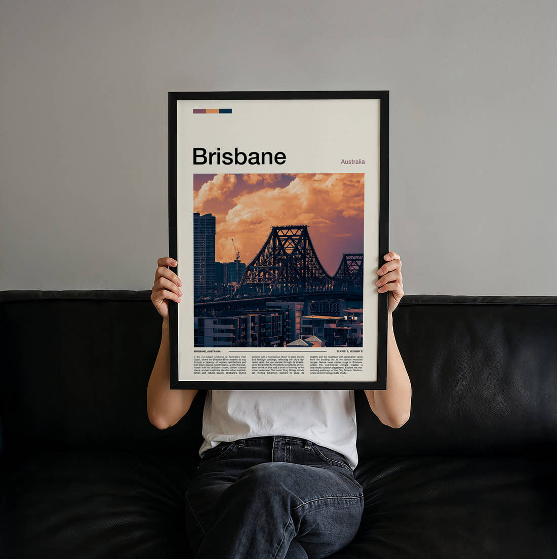 Brisbane Story Bridge Travel Print held up by hand to show the size of the print