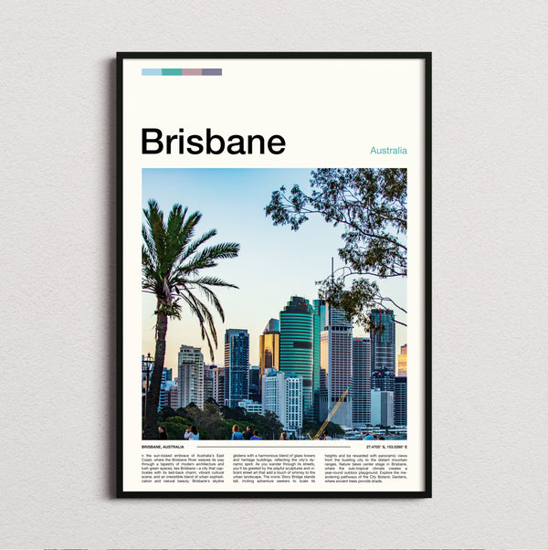 Brisbane - Skyline Behind Palm Trees - Travel Print