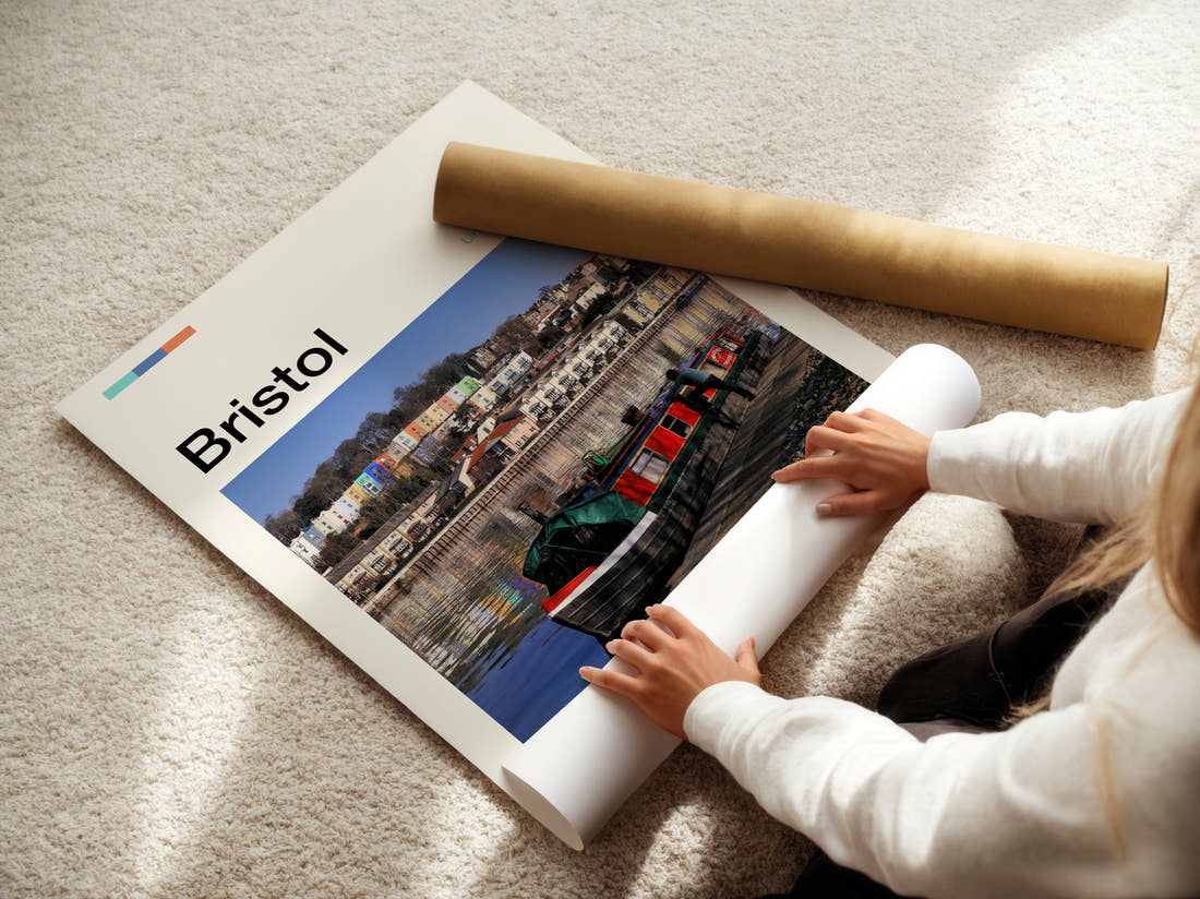 Bristol Boat In The Harbour Travel Print being unrolled from its postal tube