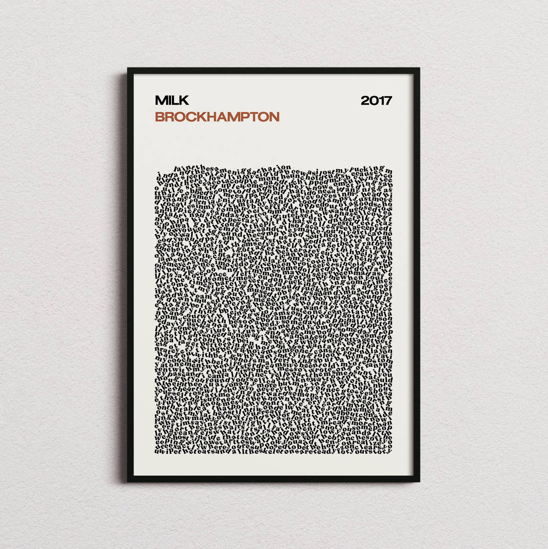 BROCKHAMPTON MILK Lyric Print in the cream colourway, framed