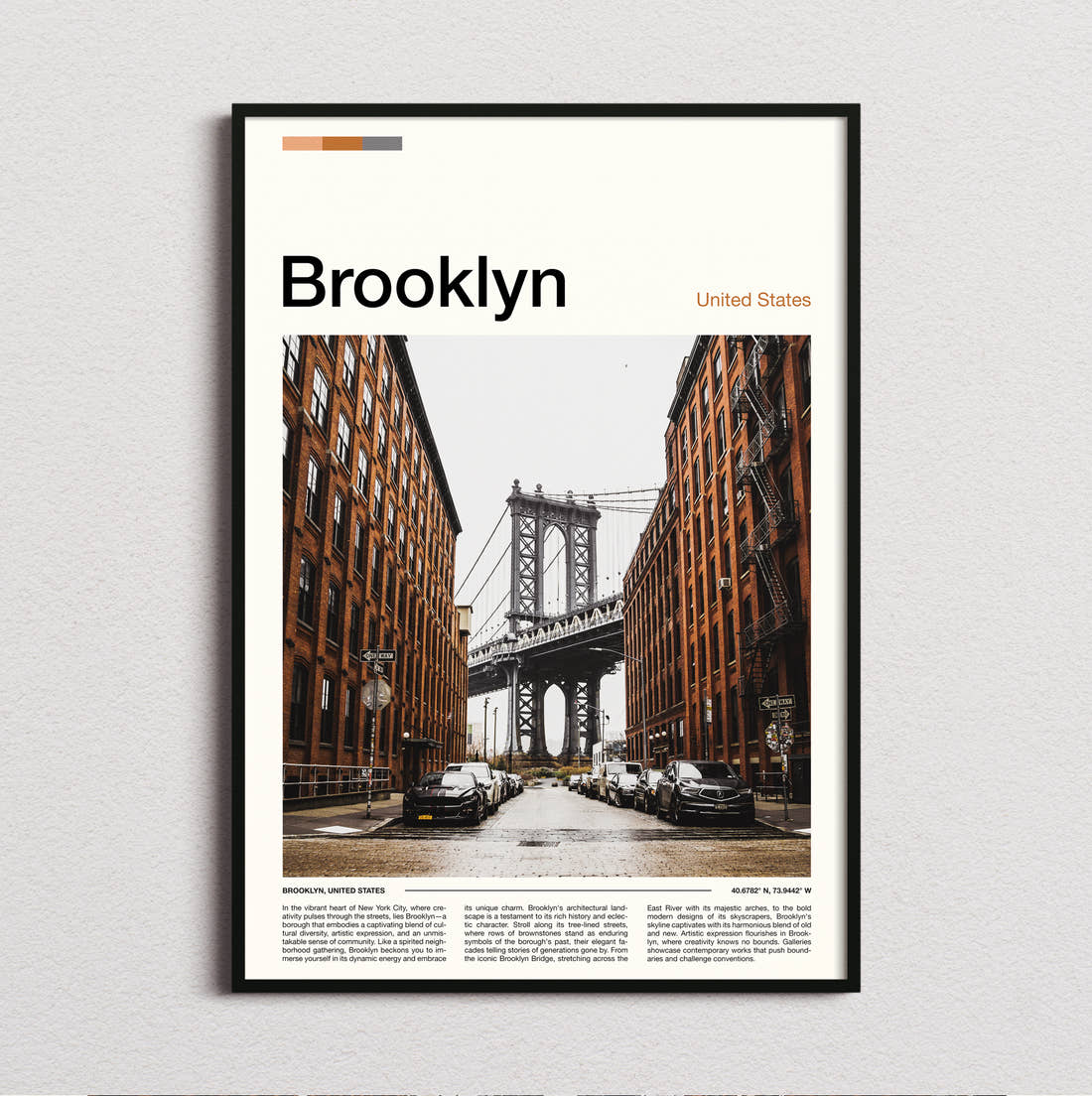 Brooklyn Manhattan Bridge From Dumbo Travel Print framed and photographed straight on