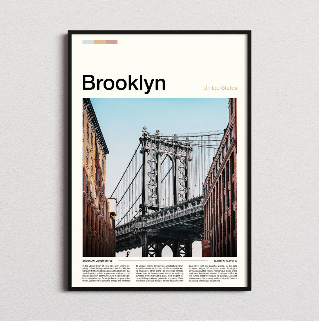 Brooklyn Manhattan Bridge Tower Close Up Travel Print framed and photographed straight on