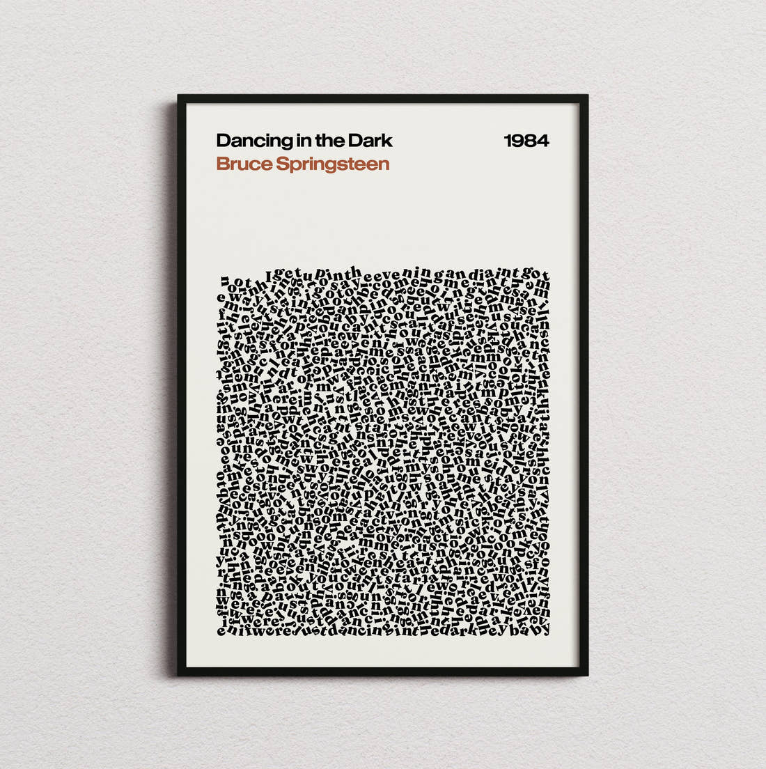 Bruce Springsteen Dancing in the Dark Lyric Print in the cream colourway, framed