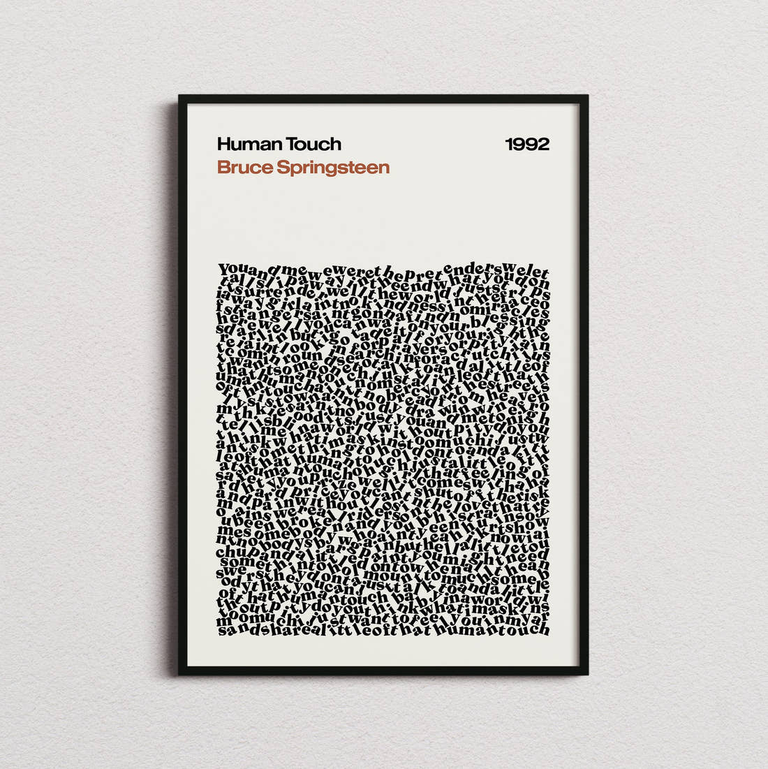 Bruce Springsteen Human Touch Lyric Print in the cream colourway, framed