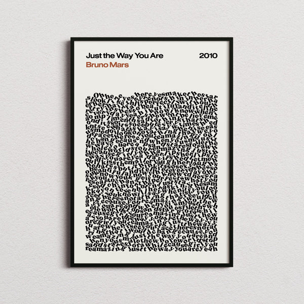 Bruno Mars Just the Way You Are Lyric Print in the cream colourway, framed