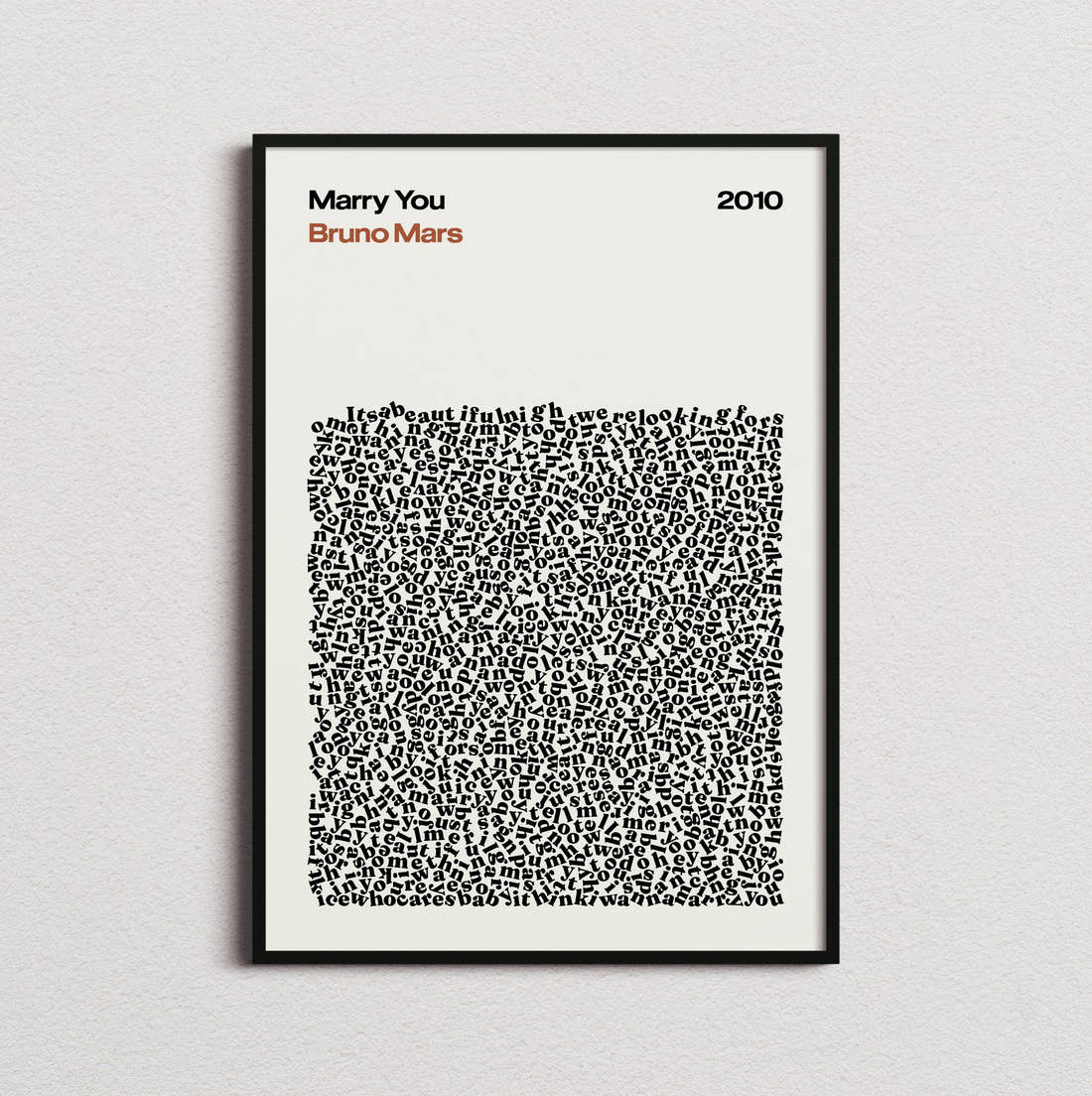 Bruno Mars Marry You Lyric Print in the cream colourway, framed