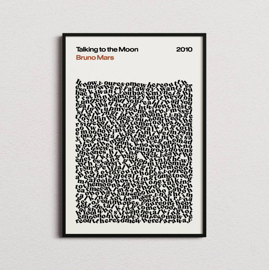Bruno Mars Talking to the Moon Lyric Print in the cream colourway, framed