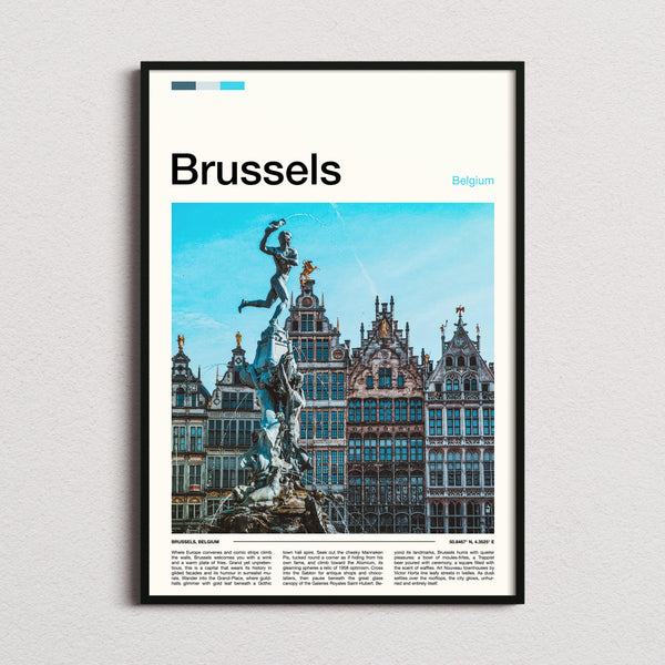 Brussels Gothic Fountain Statue Travel Print framed and photographed straight on