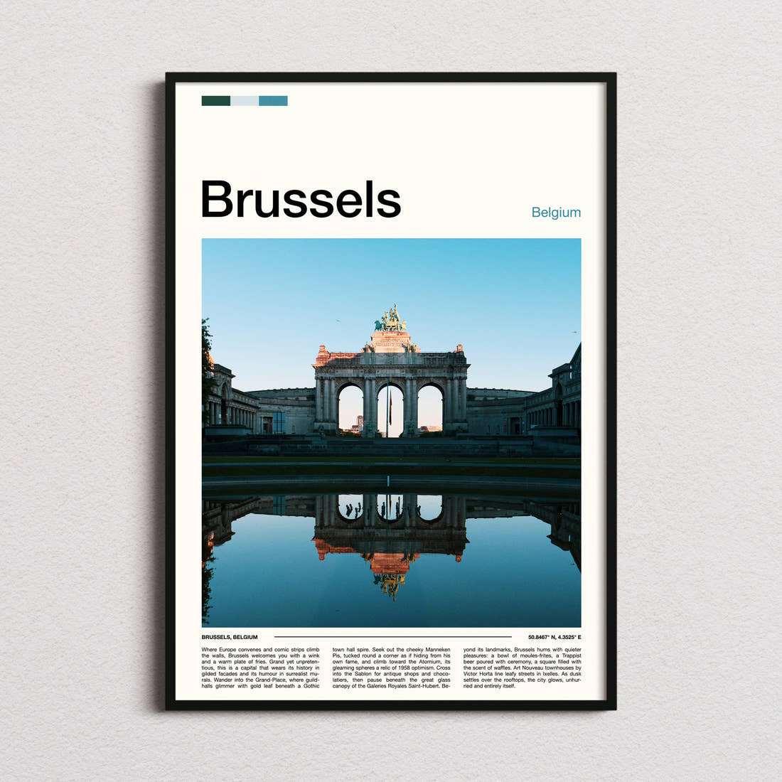 Brussels Triumphal Arch Reflection Travel Print framed and photographed straight on
