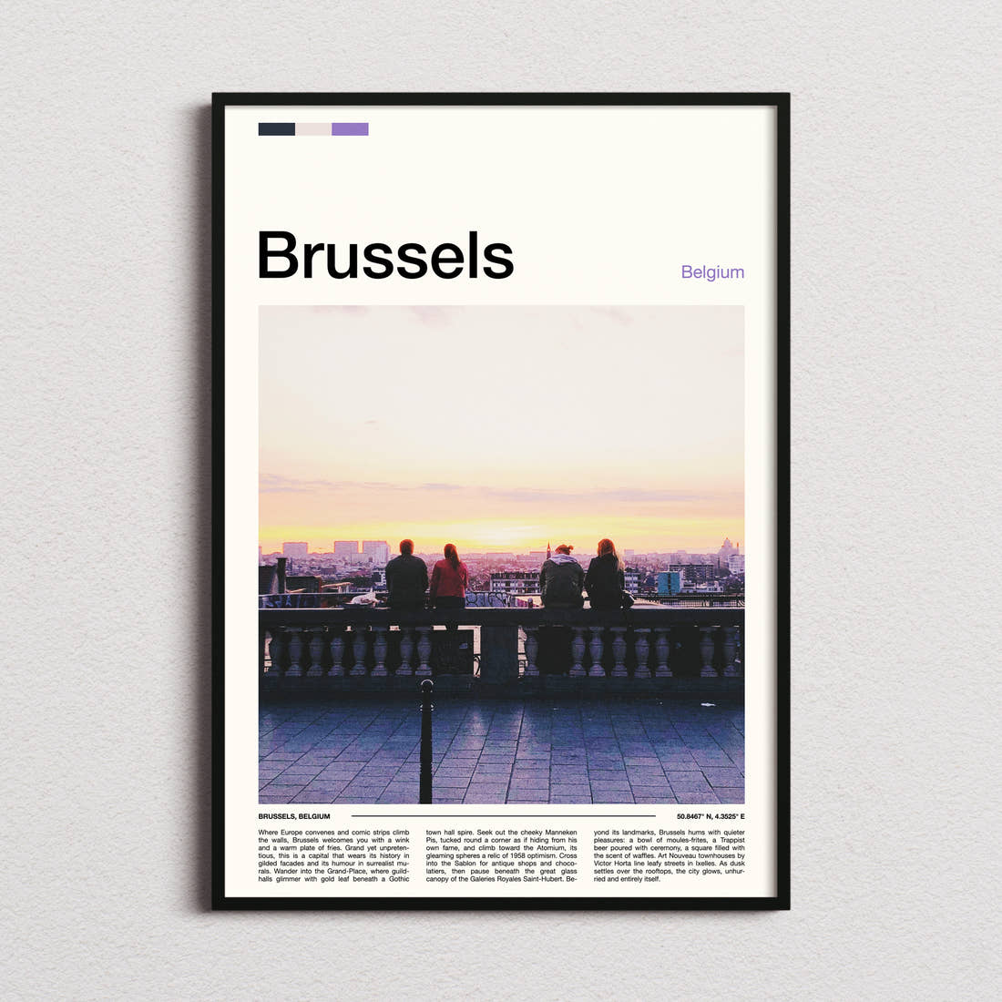 Brussels Sunset Rooftop View Travel Print framed and photographed straight on